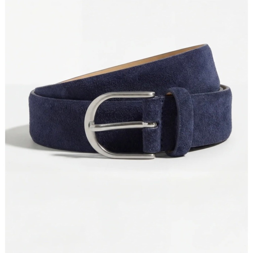 Prada Navy Blue Suede Belt Silver-Tone Buckle 2CS129 Bleu 105 cm